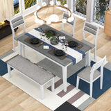 TREXM Classic and Traditional Style 6 - Piece Dining Set, Includes Dining Table, 4 Upholstered Chairs & Bench (White+Gray) - Home Elegance USA