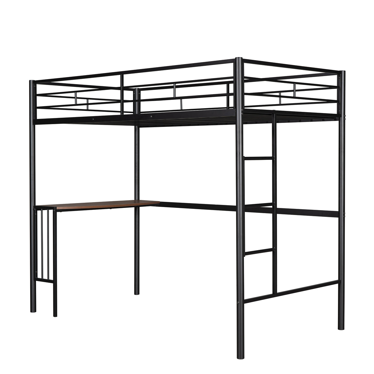 Twin Over Full Metal Bunk Bed with Desk, Ladder and Quality Slats for Bedroom, Metallic Black（OLD SKU :LP000092AAB） - Home Elegance USA