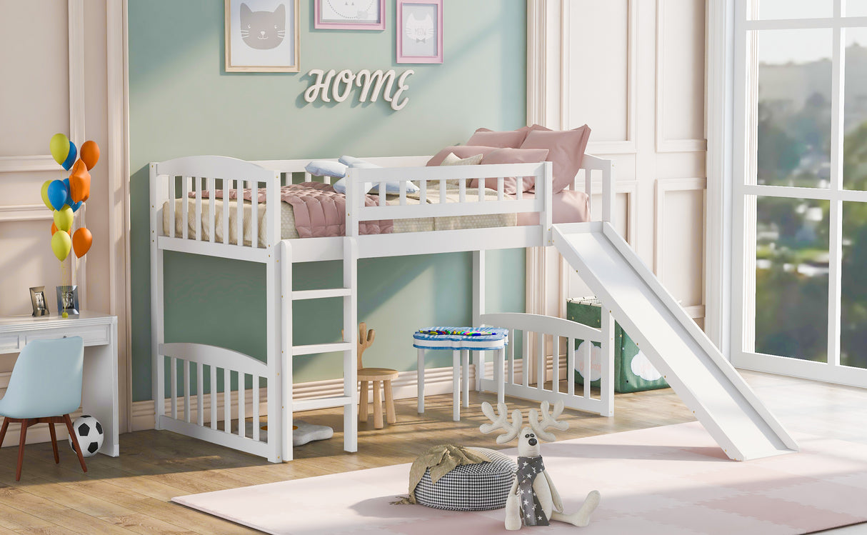 Twin size Loft Bed with Slide and Ladder, White(OLD SKU: LP000504AAK) - Home Elegance USA