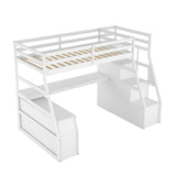 Twin Size Loft Bed with with 7 Drawers 2 Shelves and Desk - White - Home Elegance USA