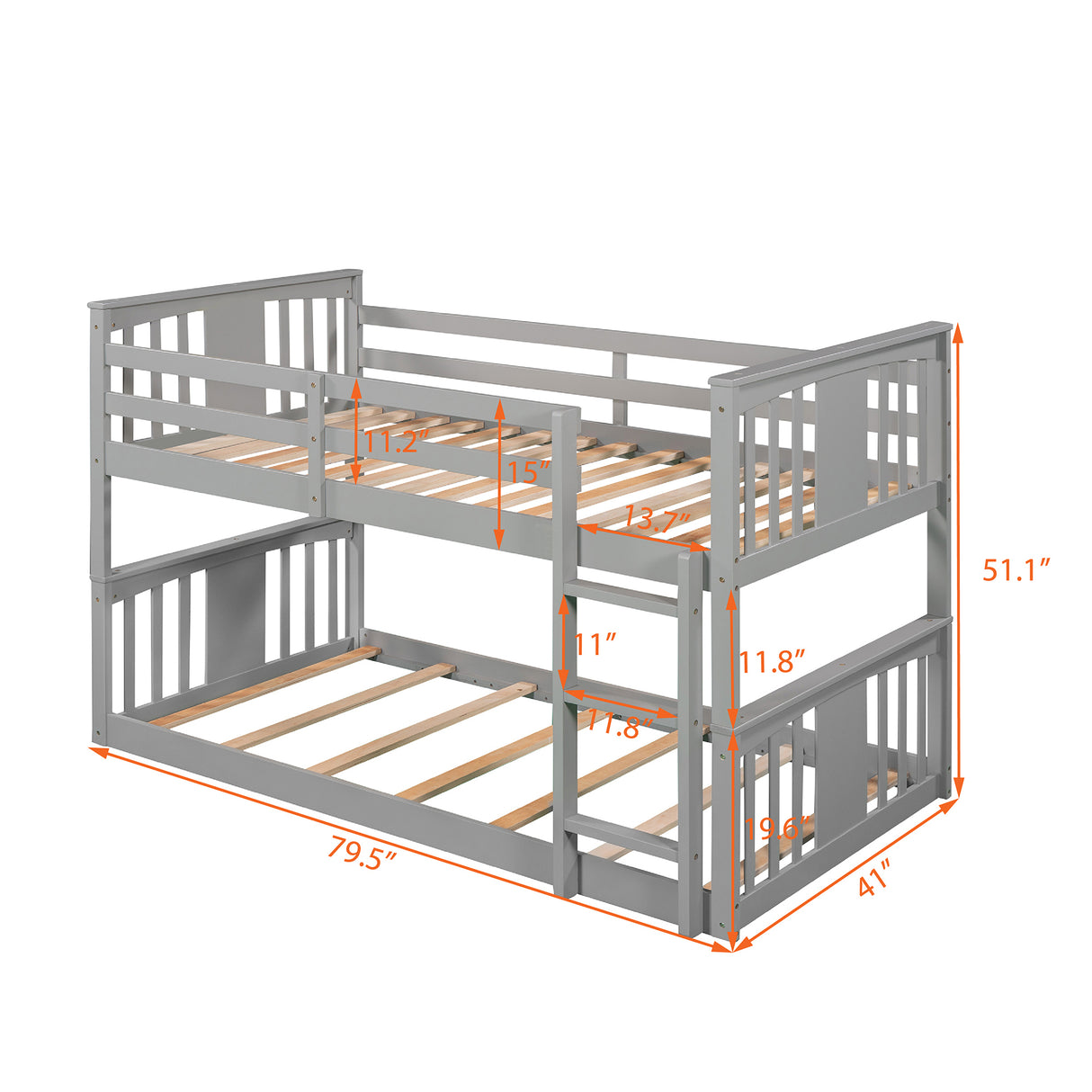 Twin Over Twin Bunk Bed with Ladder, Gray (Old SKU:LP000107AAE) - Home Elegance USA