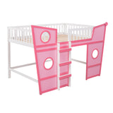 Full Size Boat Shape Loft Bed with Ladder-Pink - Home Elegance USA