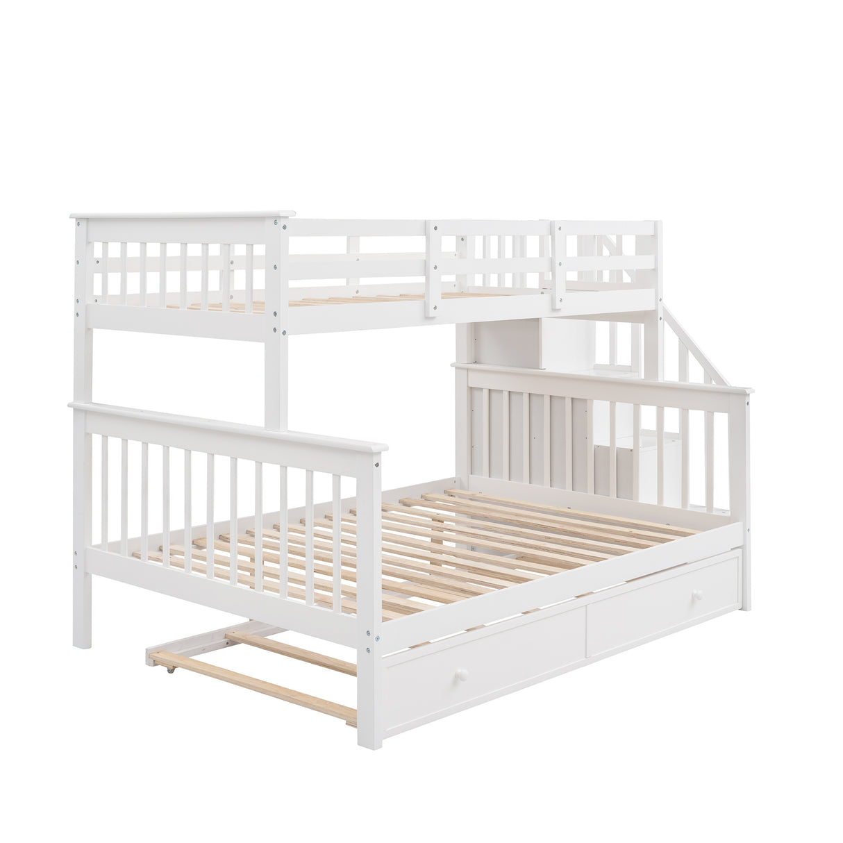 Stairway Twin-Over-Full Bunk Bed with Twin size Trundle, Storage and Guard Rail for Bedroom, Dorm, for Adults, White(OLD SKU :LP000119AAK) - Home Elegance USA