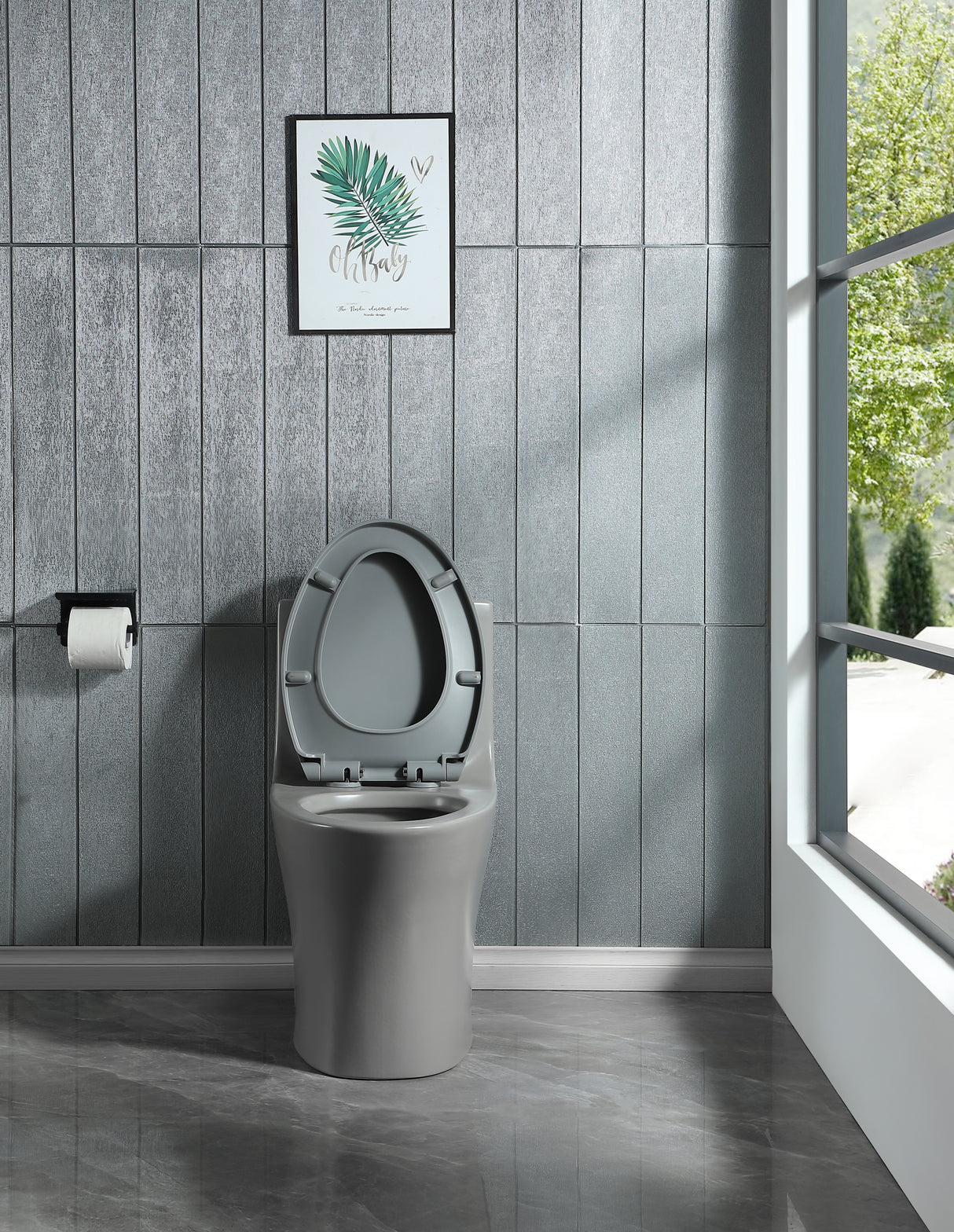 15 1/8 Inch 1.1/1.6 GPF Dual Flush 1-Piece Elongated Toilet with Soft-Close Seat - Light Grey 23T02-LG