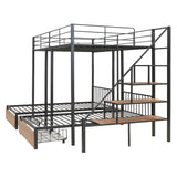 Full over Twin-Twin Triple bunk bed with drawers and staircase, Black