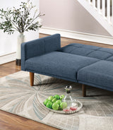 Transitional Look Living Room Sofa Couch Convertible Bed Navy Polyfiber 1pc Tufted Sofa Cushion Wooden Legs Home Elegance USA