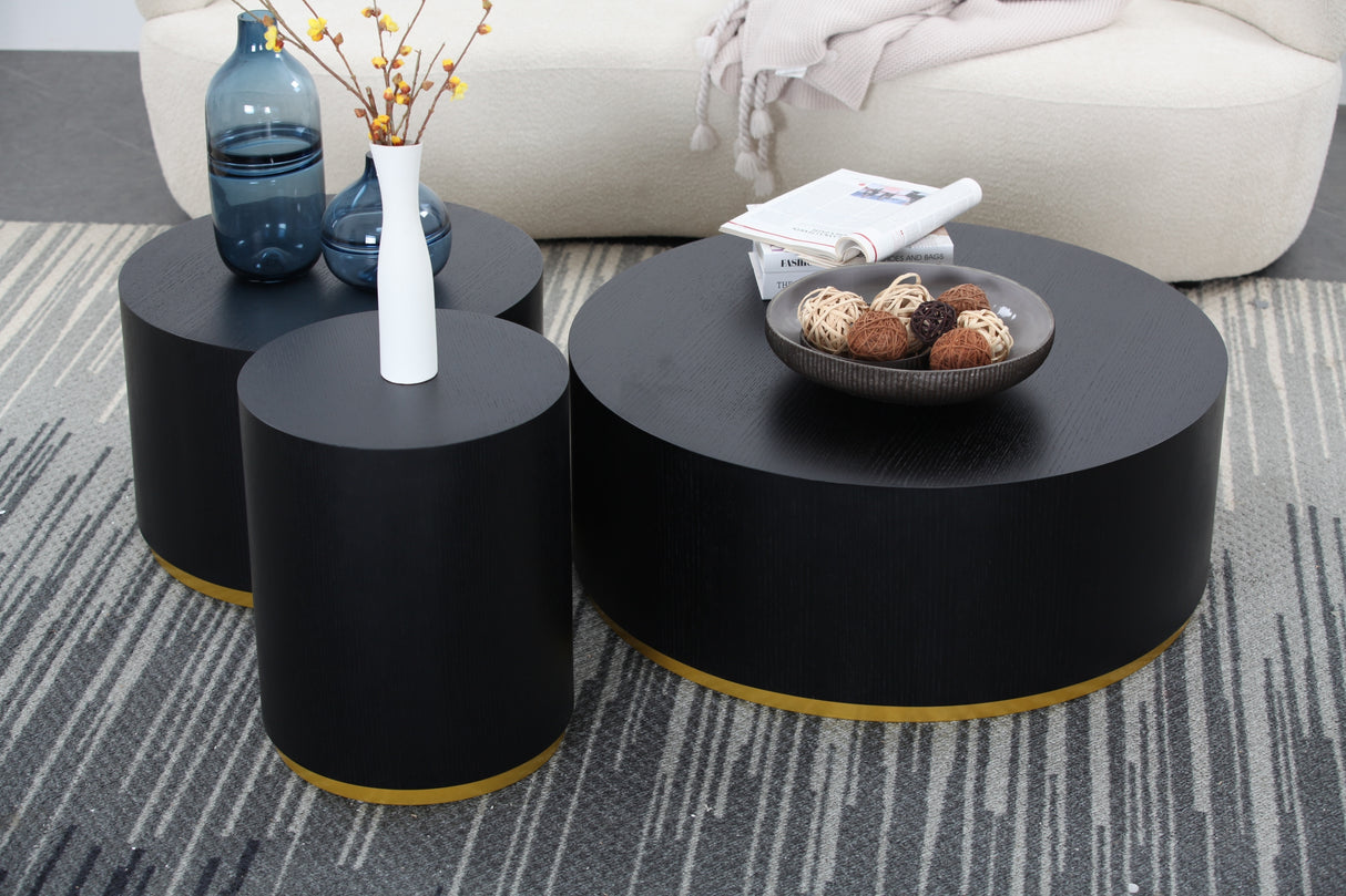 Round Coffee Table side Table for Living Room Fully Assembled Black Home Elegance USA