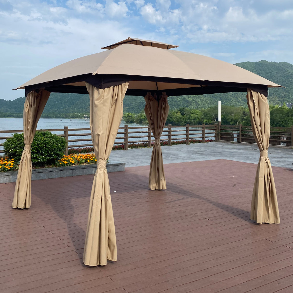10x10 Ft Outdoor Patio Garden Gazebo Canopy, Outdoor Shading, Gazebo Tent With Curtains