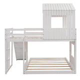 Wooden Twin Over Full Bunk Bed, Loft Bed with Playhouse, Farmhouse, Ladder, Slide and Guardrails, White(OLD SKU :LT000028AAK) - Home Elegance USA