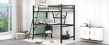 Twin Size Loft Metal&MDF Bed with Desk and Shelf, Black (Old SKU:SM001105AAB-1) - Home Elegance USA