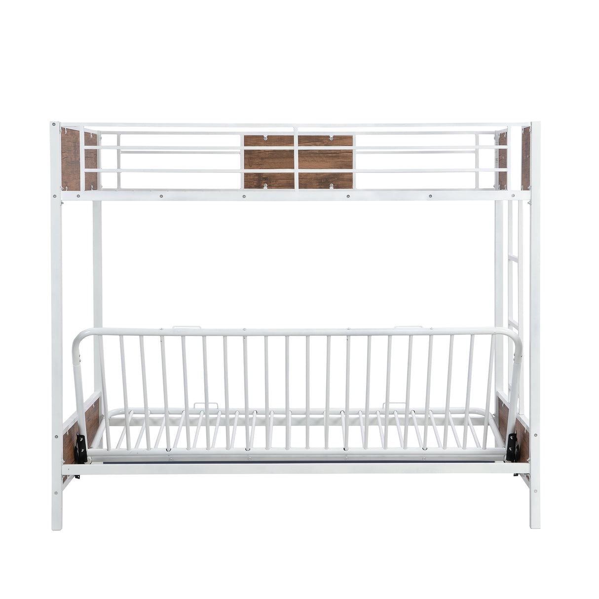 Twin-Over-Futon Bunk Bed, Metal Futon Bunk Bed Frame with Guardrails and Ladder(White)(OLD SKU:LP000096AAK) - Home Elegance USA