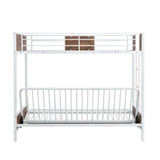 Twin-Over-Futon Bunk Bed, Metal Futon Bunk Bed Frame with Guardrails and Ladder(White)(OLD SKU:LP000096AAK) - Home Elegance USA