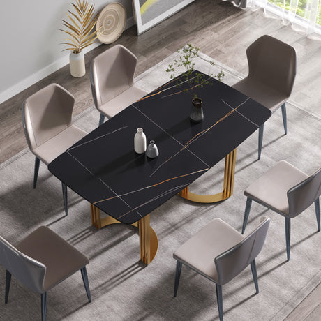 63"Modern artificial stone black curved golden metal leg dining table - 6 people - W1535S00164 - image - 2