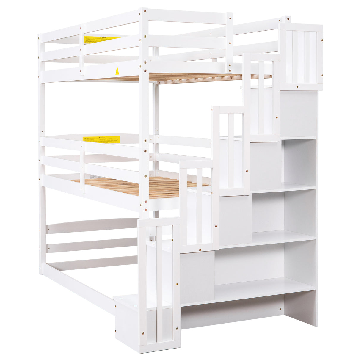 Twin Size Triple Bunk Bed with Storage Staircase,Separate Design,White - Home Elegance USA