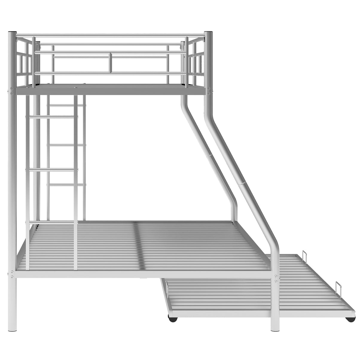 Twin over Full Bed with Sturdy Steel Frame, Bunk Bed with Twin Size Trundle, Two-Side Ladders, Silver(OLD SKU:MF194424AAN) - Home Elegance USA