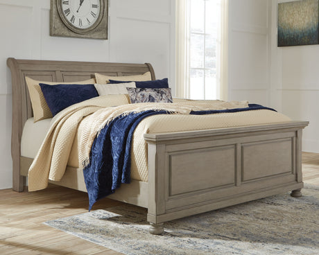 Lettner - Light Gray - King Sleigh Bed - 6 Pc. - Dresser, Mirror, Chest, King Bed | Ashley