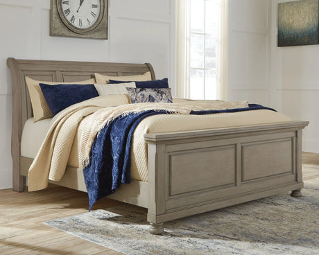 Lettner - Light Gray - Queen Sleigh Bed - 6 Pc. - Dresser, Mirror, Chest, Queen Bed | Ashley