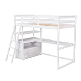 Twin Size Loft Bed with Desk and Shelves, Two Built-in Drawers, White (old SKU: GX000803AAK-1） - Home Elegance USA