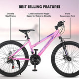 S24103 Elecony 24 inch Mountain Bike for Teenagers Girls Women, Shimano 21 Speeds Gear MTB with Dual Disc Brakes and 100mm Front Suspension, White/Pink