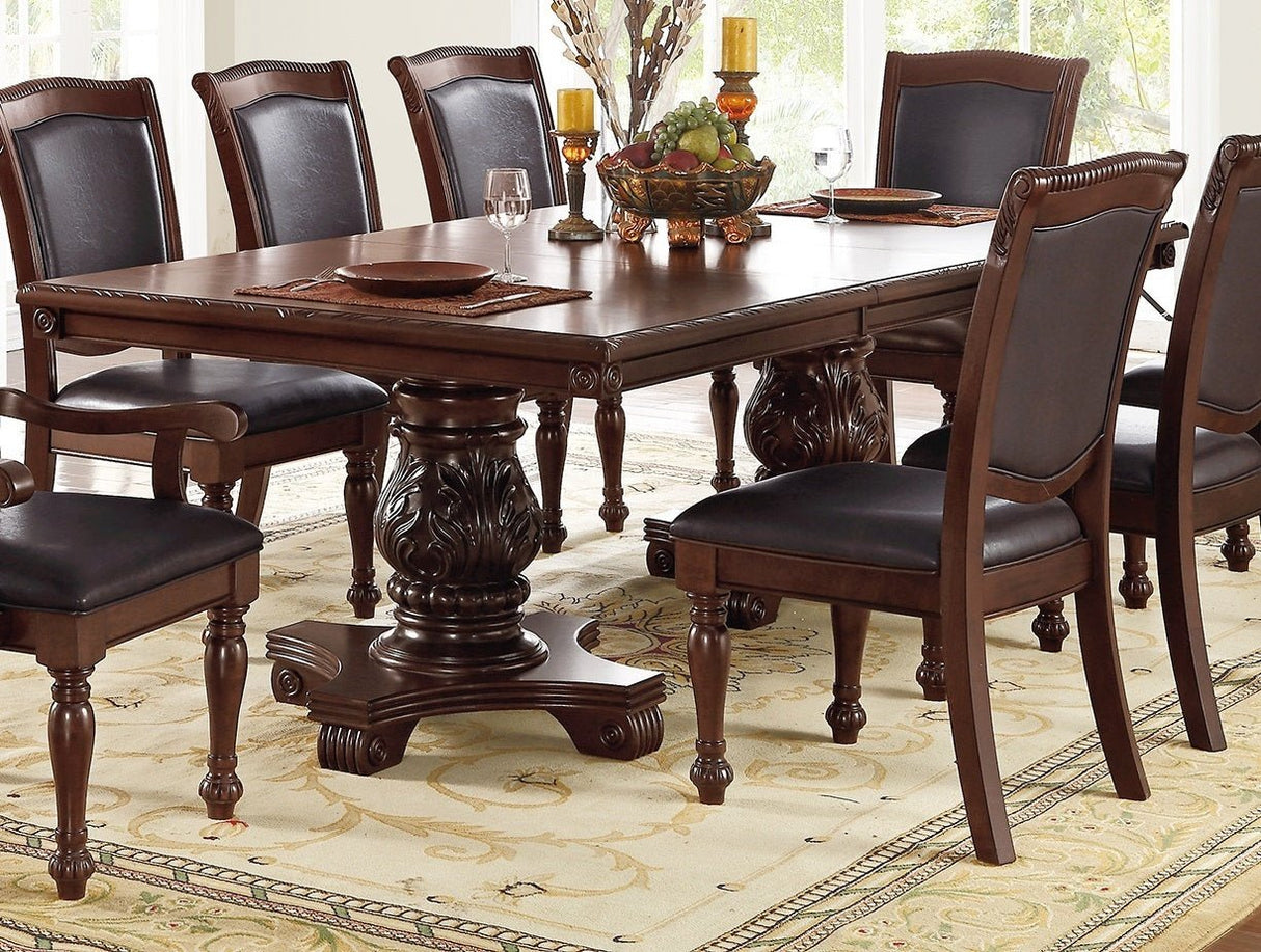 Majestic Royal Dining Room Table w Leaf 2x Arm Chairs And 6x Side Chairs Brown 9pc Set Rubberwood Dining Table Double Pedestal Base Rectangle Table - Home Elegance USA