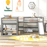 Twin Size L-Shaped Loft Bed with Movable Two-Tier Shelves and Slide,Gray - Home Elegance USA