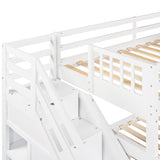 Twin over Full L-Shaped Bunk Bed With 3 Drawers, Ladder and Staircase - White - Home Elegance USA