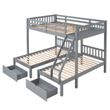 Full Over Twin & Twin Bunk Bed, Wood Triple Bunk Bed with Drawers and Guardrails, Gray (OLD SKU: LP000143AAE) - Home Elegance USA