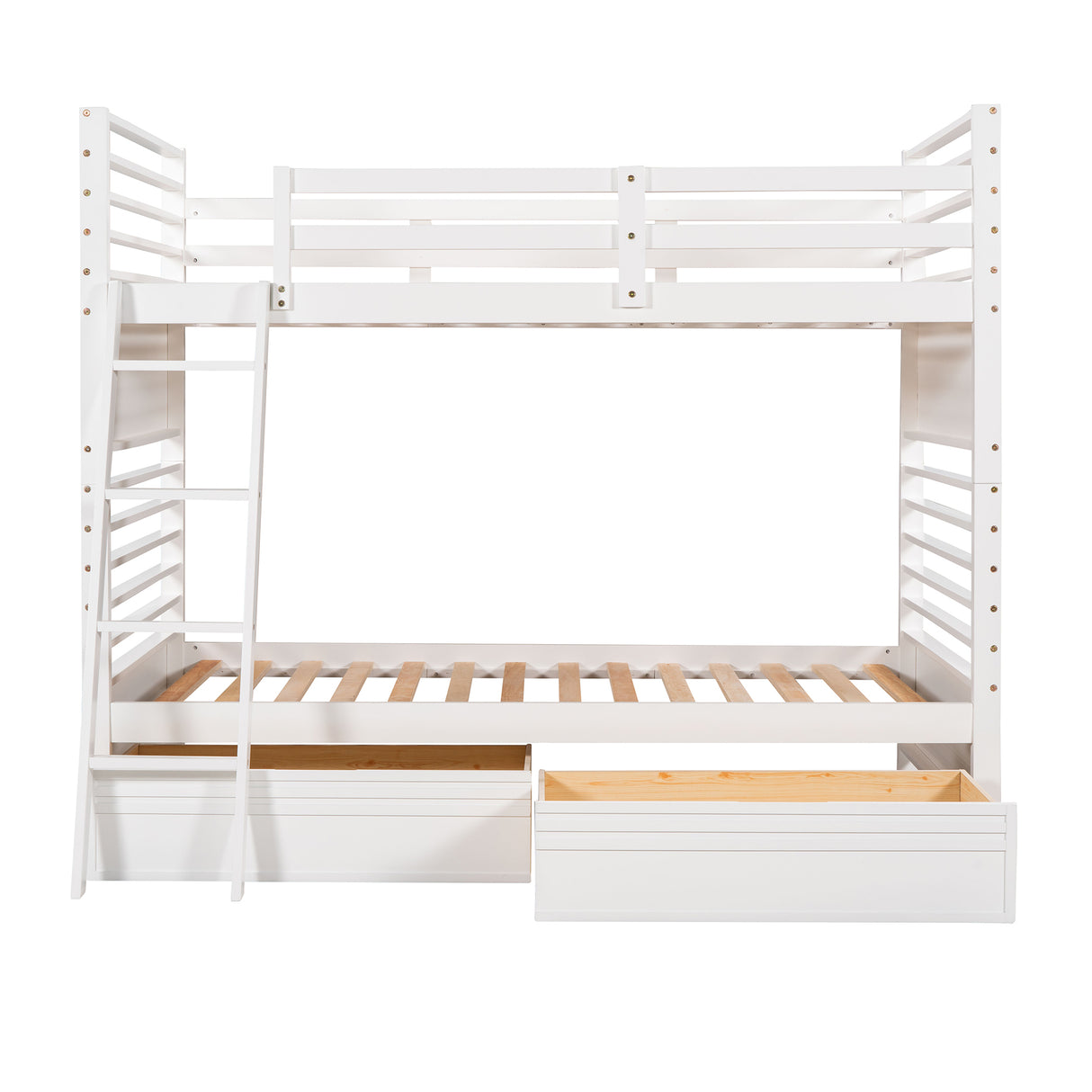 Twin over Twin Wood Bunk Bed with Two Drawers - White - Home Elegance USA