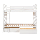 Twin over Twin Wood Bunk Bed with Two Drawers - White - Home Elegance USA