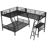 Twin over Full Bunk Bed with a Twin Size Loft Bed attached, with a Desk, Metal, Black - Home Elegance USA