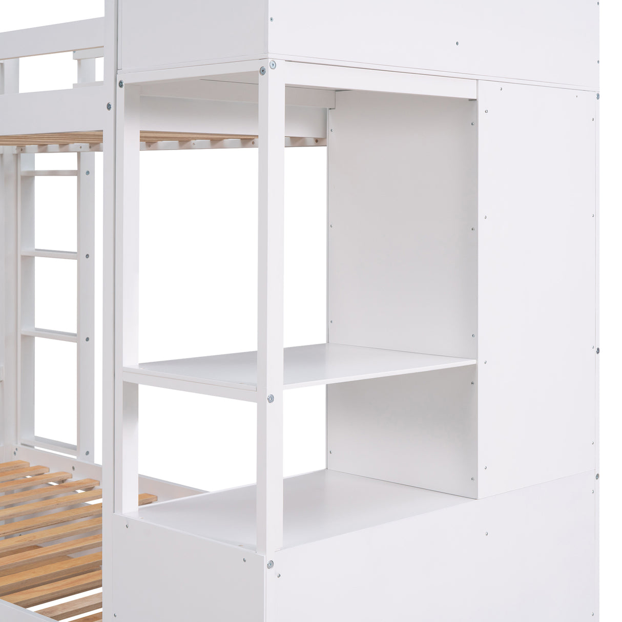 Twin Size Bunk Bed with Trundle and Attached Multifunctional Locker,White - Home Elegance USA