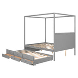 Queen Size Canopy Platform Bed with Twin Size Trundle and Three Storage Drawers,Gray - Home Elegance USA