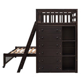 Wooden Twin Over Full Bunk Bed With Six Drawers And Flexible Shelves,Bottom Bed With Wheels,Espresso(OLD SKU:LP000531AAP) - Home Elegance USA