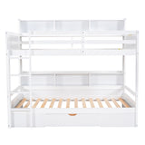 Twin Size Bunk Bed with Built-in Shelves Beside both Upper and Down Bed and Storage Drawer,White - Home Elegance USA