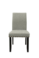 Modern Classic Dining Room Furniture Natural Wooden Rectangle Top Dining Table 6x Side Chairs Gray Fabric Nail heads Trim and Storage Shelve 7pc Dining Set - Home Elegance USA