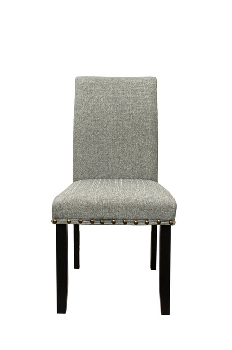 Modern Classic Dining Room Furniture Natural Wooden Rectangle Top Dining Table 6x Side Chairs Gray Fabric Nail heads Trim and Storage Shelve 7pc Dining Set - Home Elegance USA