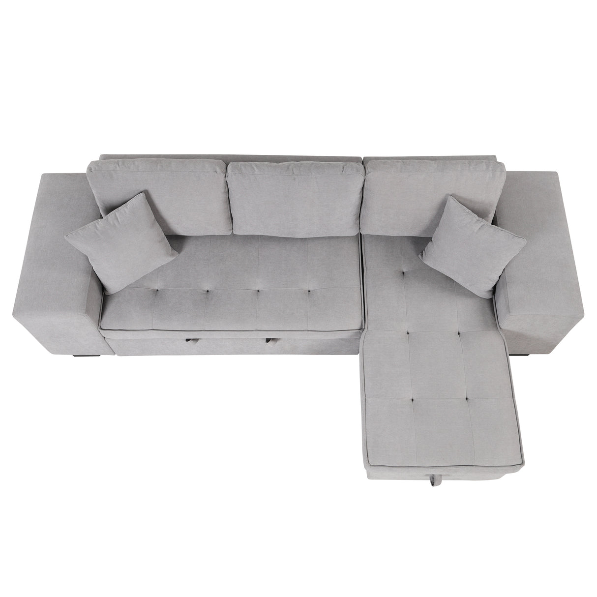 104" Pull Out Sleeper Sofa Reversible L - Shape 3 Seat Sectional Couch with Storage Chaise and 2 Stools for Living Room Furniture Set,Gray - SG000430AAE - image - 12