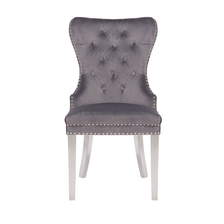 Simba Stainless Steel 2 Piece Chair Finish with Velvet Fabric in Dark Gray - Home Elegance USA