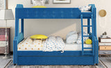 Twin over Full Upholstered Bunk Bed with Trundle and Ladder,Tufted Button Design,Blue - Home Elegance USA