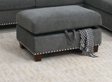 Sectional sofa Slate Color Velvet Fabric Reversible Chaise Sofa Sectional w Pillows Cocktail Storage Ottoman 3pc Set - Home Elegance USA