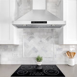 30 inch Wall Mounted Stainless Steel Range Hood with One Motor, LED Screen Finger Touch Control