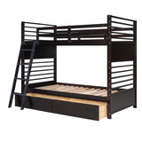 Twin over Twin Wood Bunk Bed with Two Drawers - Espresso· - Home Elegance USA