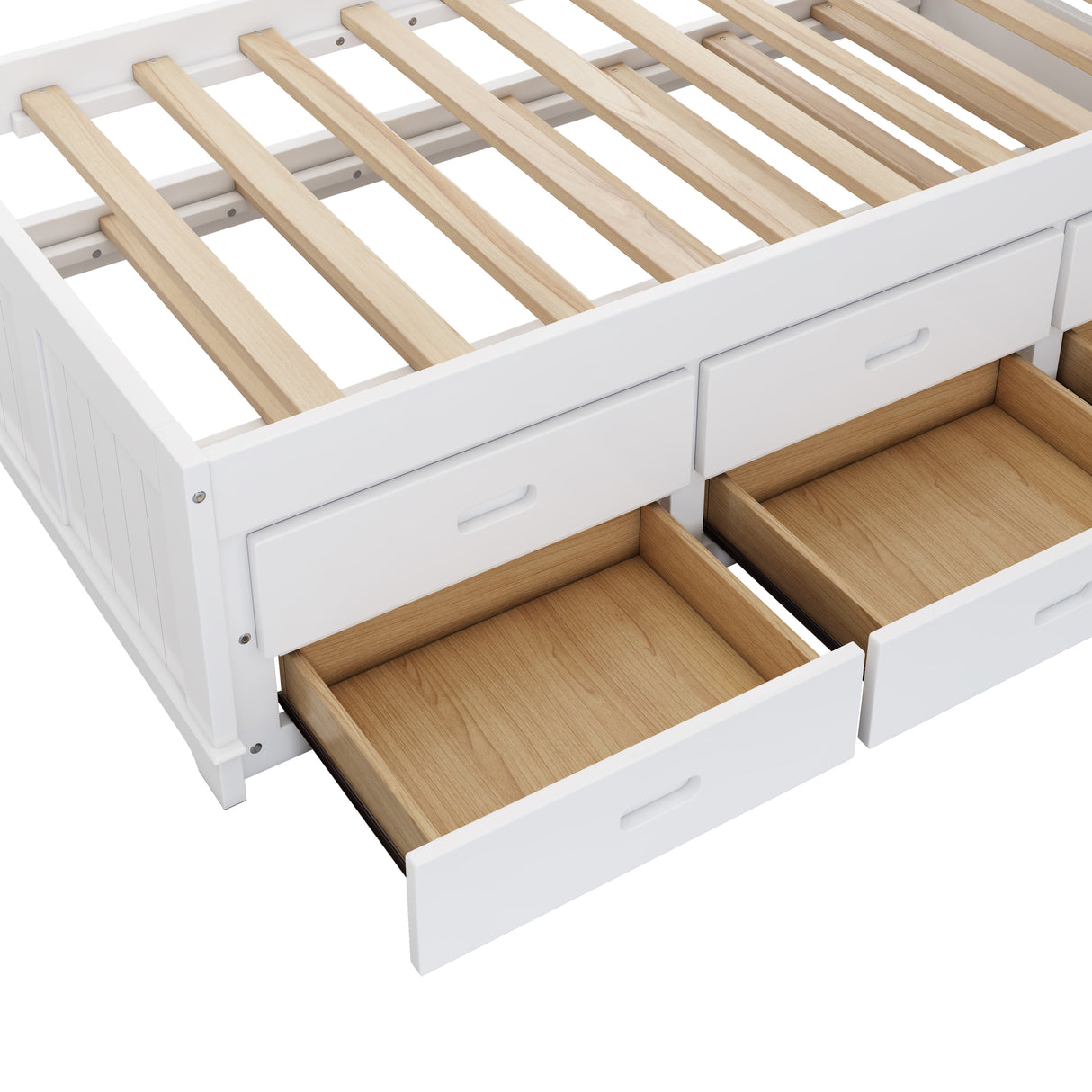 Solid Pine Captain Bookcase Bed with Trundle Bed and 3 Spacious Under Bed Drawers in Casual,Full, White+Walnut - Home Elegance USA