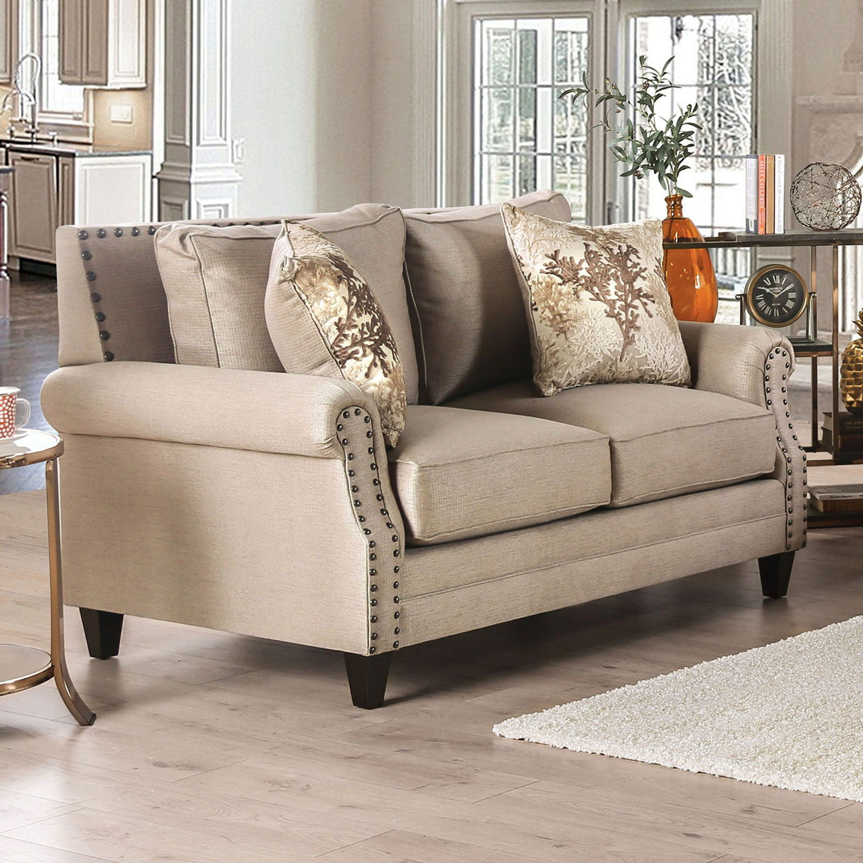 Briana - Sofa & Loveseat - Beige / Gold | Home Elegance USA