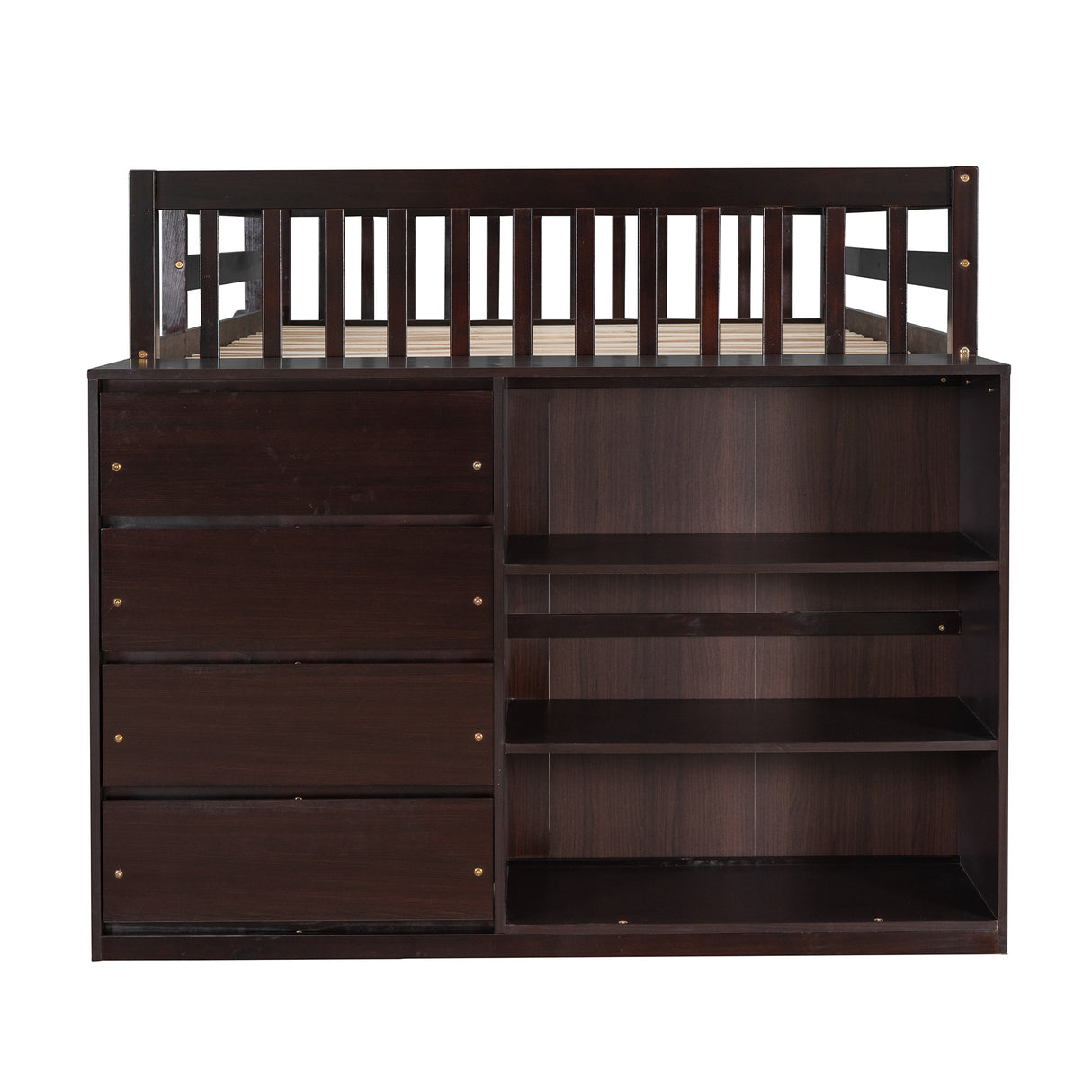 Full over Full Bunk Bed with 4 Drawers and 3 Shelves-Espresso - Home Elegance USA