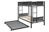 Twin over twin bunk bed with trundle (Wood Slat and Textilene Guardrail) - Home Elegance USA