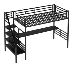 Metal Loft Bed Frame with Desk, No Box Spring Needed,Twin ,Black - Home Elegance USA