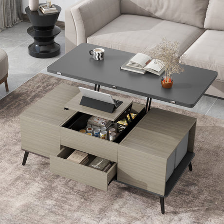 5 Pieces Lift Top Coffee Table Set with Storage Convertible Dining Table with Ottomans
