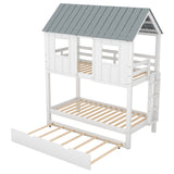 House Bunk Bed with Trundle,Roof and Windows,White(OLD SKU:GX000705AAK) - Home Elegance USA