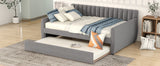 Full Size Upholstered daybed with Trundle and Wood Slat Support, Gray Home Elegance USA